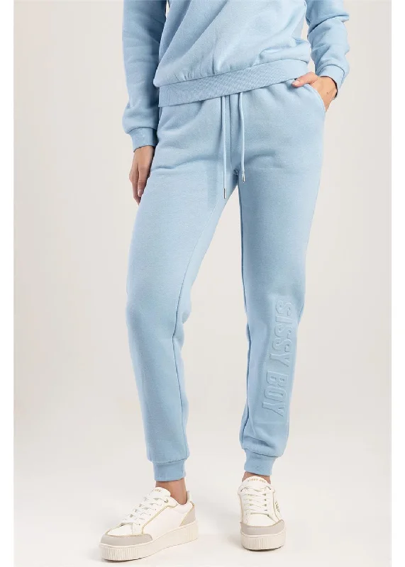 Sissyboy Ps30546 Embossed Logo Sweat Pants Blue Wide-Legged Palazzos