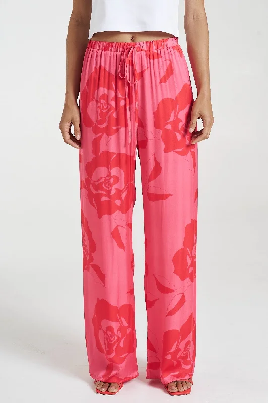 SUMMI SUMMI Womens Elastic Waist Pants - A Rose By Any Other Name Soft Stretch Trousers