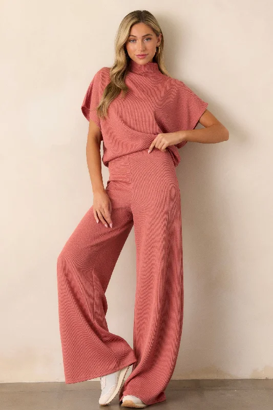 Waterfall Mist Pink Coral Knit Wide Leg Pants Classic Chino Pants