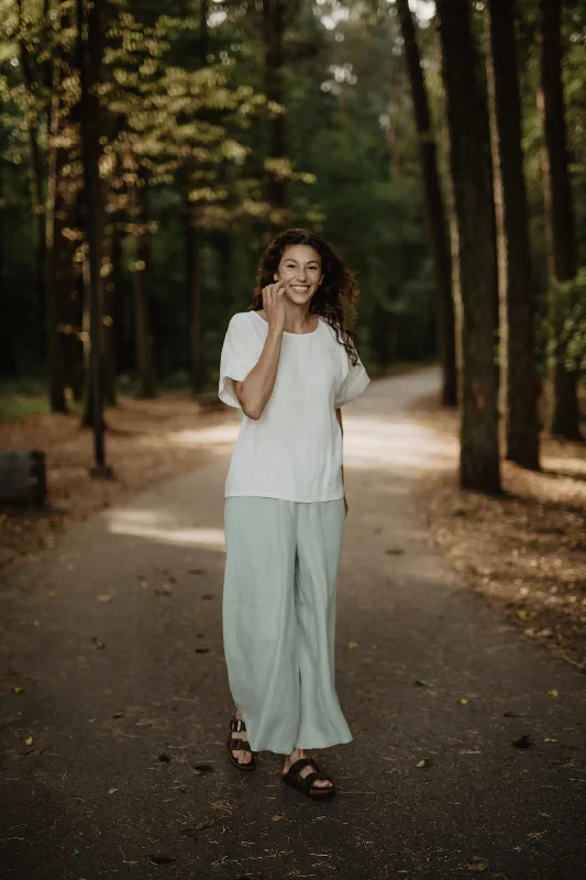 Wide linen pants ISABELLA M Sage Green Relaxed Linen Pants