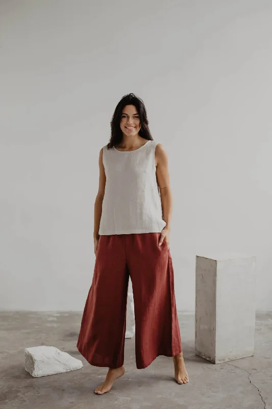 Wide linen pants ISABELLA L Rosy Brown Soft Stretch Leggings