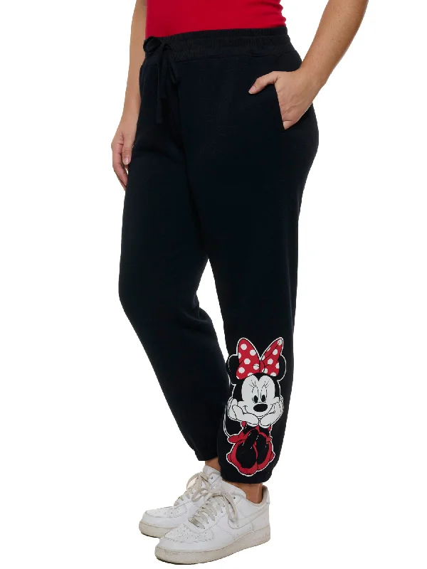 Women's Plus Size Disney Minnie Mouse Jogger Pants Pockets Fleece Black Casual Wide Pants