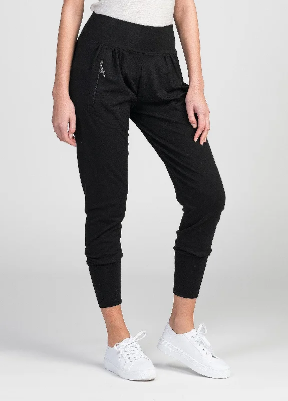 Womens Slouchy Zip Pants - Black Classic Stretch Pants