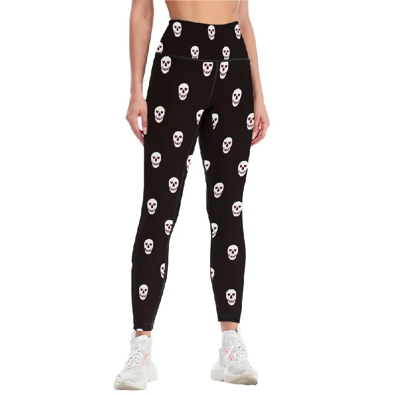 Women's White Skull With Heart Eyes Yoga Pants Elegant Palazzo Trousers