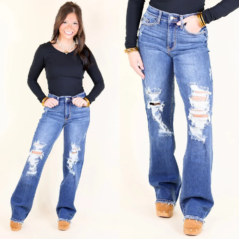 Judy Blue | Rugged Charm Mid Rise Distressed Dad Jean in Medium Wash Chic Vintage-Inspired Denim Jeans