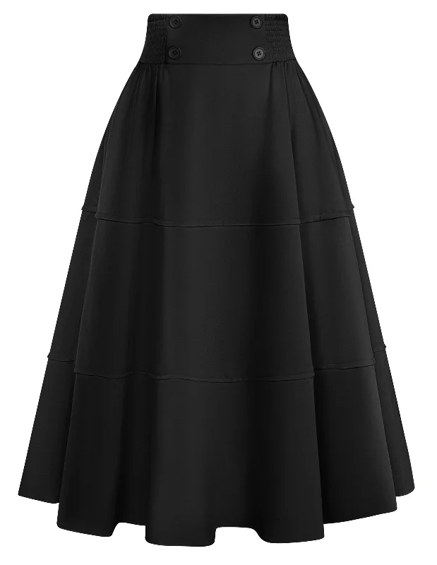 BP Women Vintage Tiered Swing Skirt Elastic Waist Mid-Calf Flared A-Line Skirt linen skirt natural