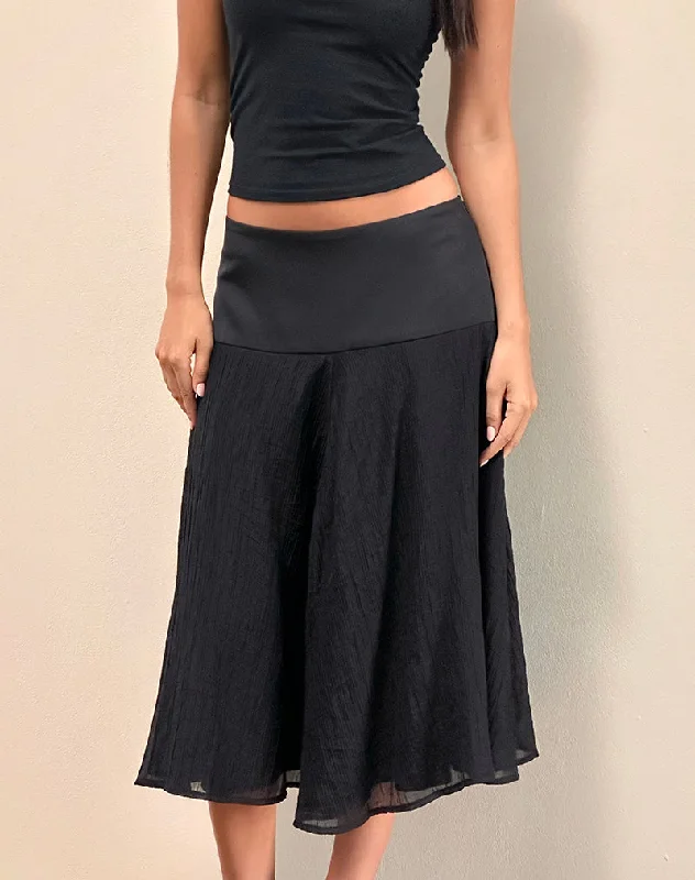 Diera Satin Chiffon Midi Skirt in Black leather skirt bold