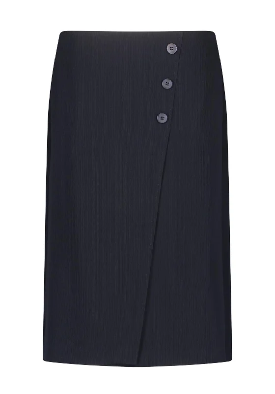 Gerry Weber Button Detail Mock Wrap Midi Skirt, Navy velvet skirt luxury