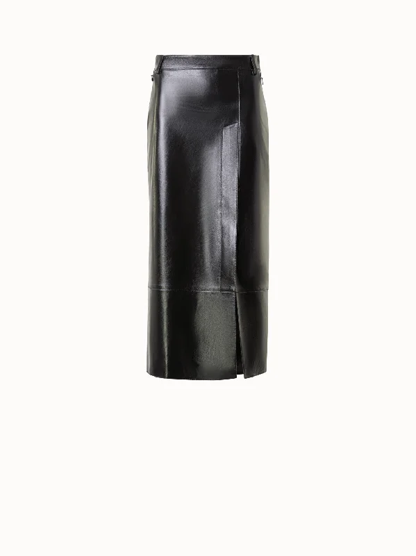 Lacquer Leather Pencil Skirt with Asymmetrical Slit silk skirt elegant