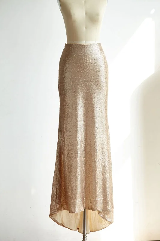 Matte Champagne Gold Long Sequin Fitted Skirt /Wedding Bridesmaid Skirt velvet skirt sumptuous