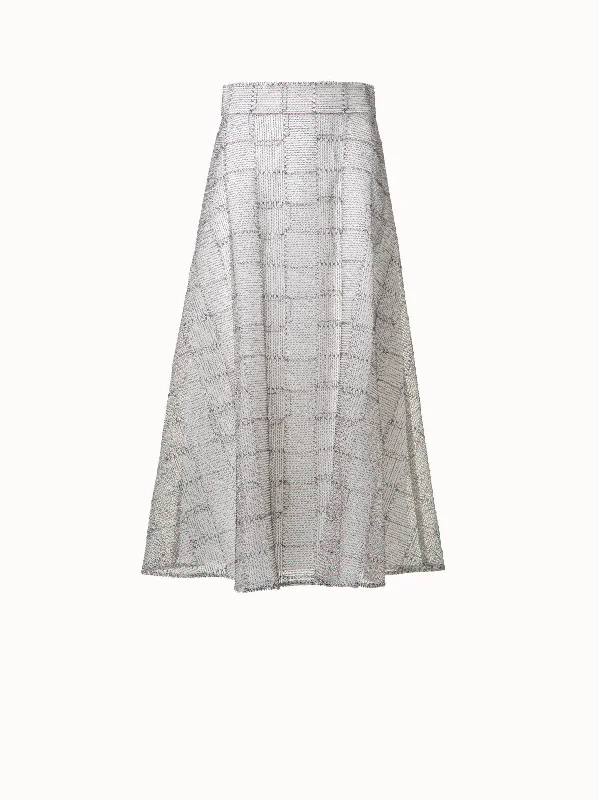 Midi A-Line Skirt with Square on Tulle Embroidery lace skirt intricate