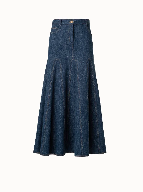 Pleated Denim Midi Skirt cashmere skirt soft