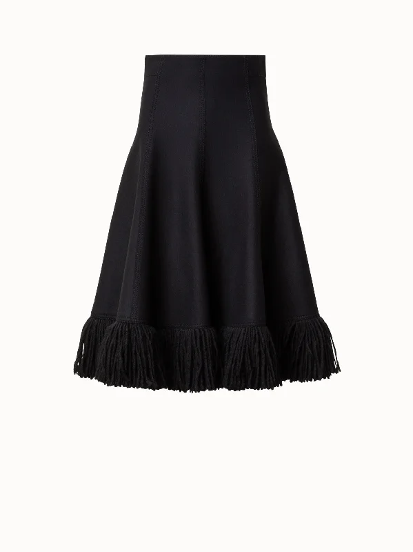 Taglio Vivo Midi Skirt with Fringes cashmere skirt soft