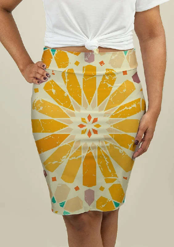 Pencil Skirt with Arabic Pattern linen skirt light