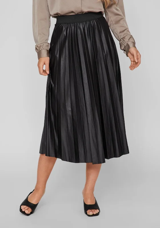 Vila Nitman Pleasted Midi Skirt, Black pleated skirt texture